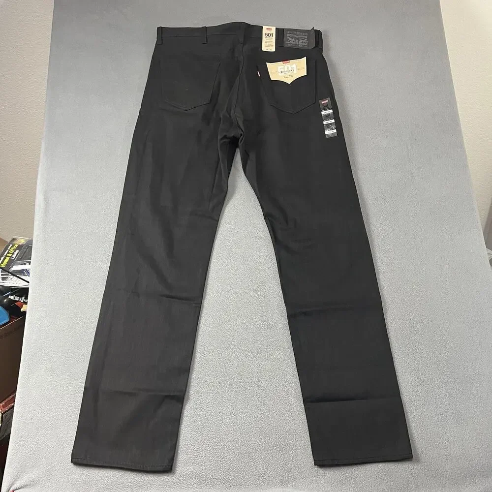 Levis 501 Jeans Mens 38X36 Black Straight Leg Button Fly Denim Rocker Pockets